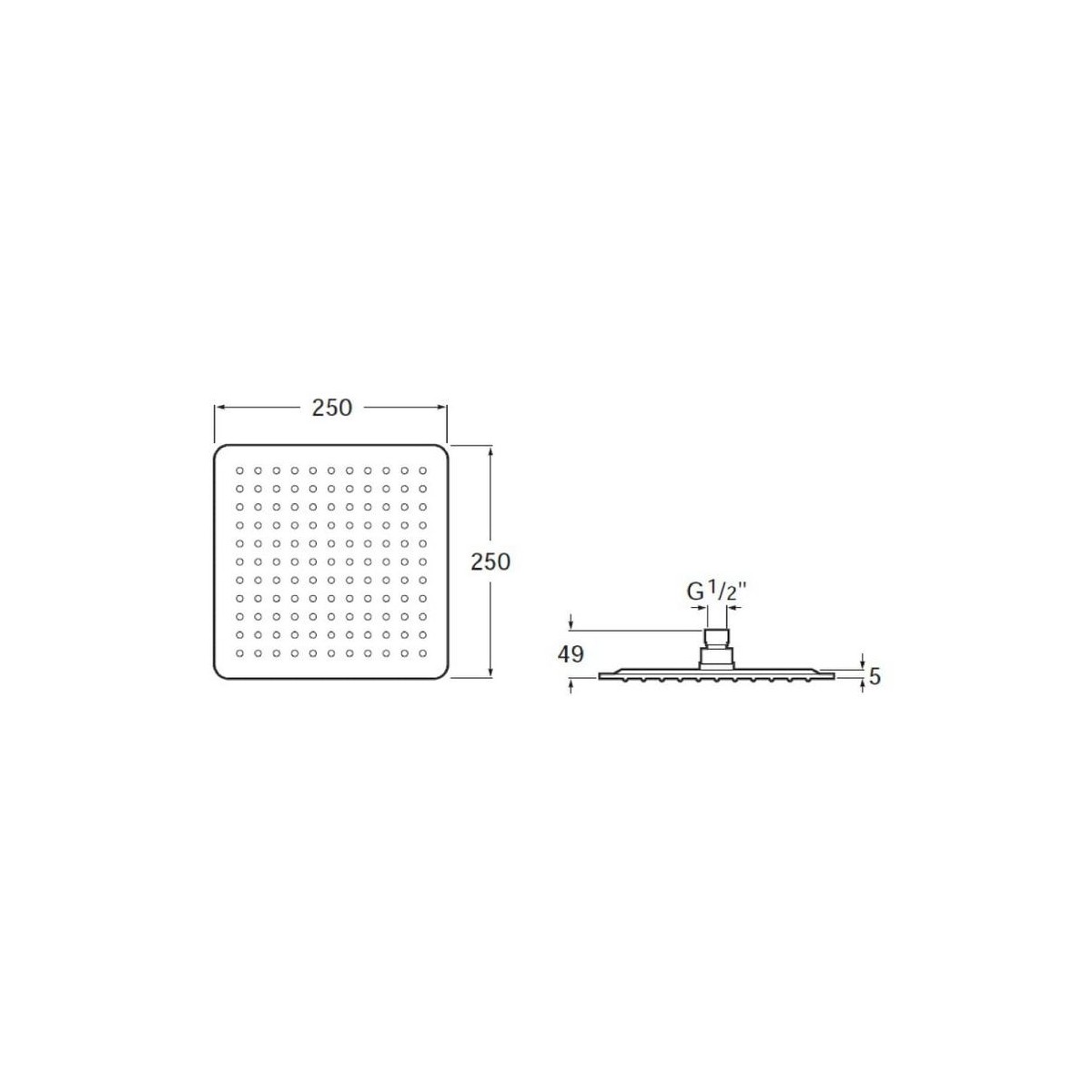 Raindream Pomme Douche Carre 250Mm Metal - ROCA A5B2450C00 
