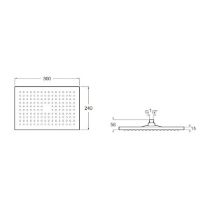 Rainsense Pomme Douche Rectangulaire 360Mm Abs - ROCA A5B3050C00 