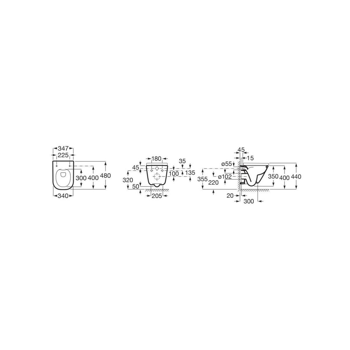 The Gap Square Wc Suspendu Compact 480 Rimless-Roca A34647A000 