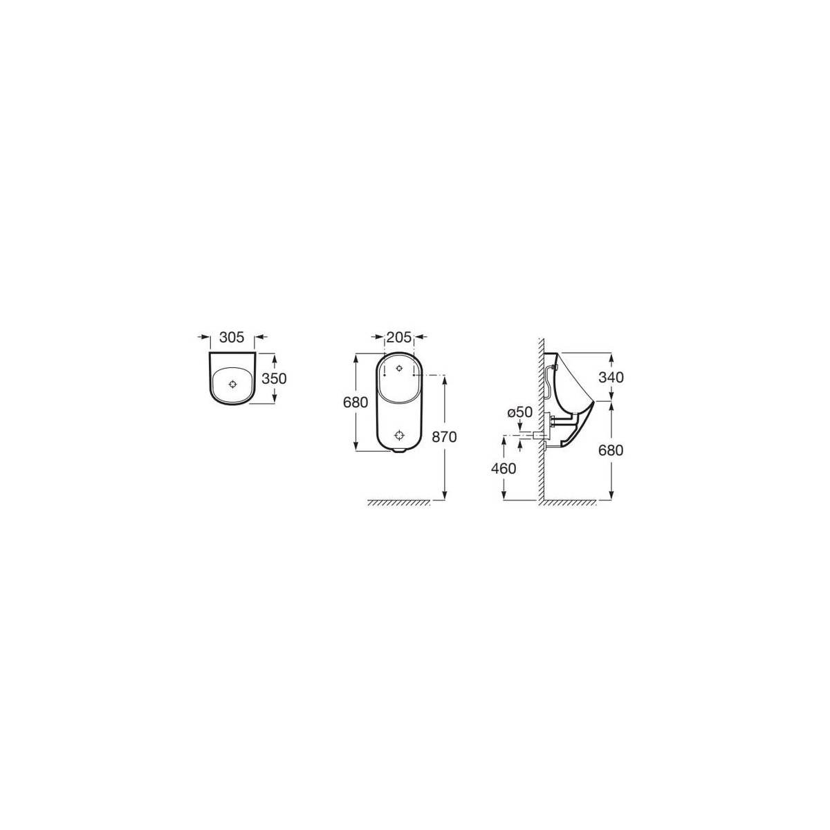 Proton Urinoir Alim Arriere Electronique Rimless Secteur - ROCA A3590J5000 