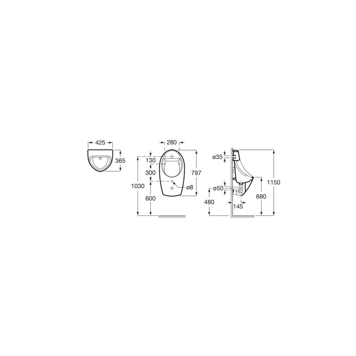 Euret Urinoir Alimentation Encastré Blanc - ROCA A35945F000 