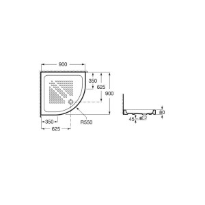 Italia receveur d'angle en céramique à poser. épaisseur de 80mm 900x900 - ROCA A3740HL000 