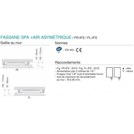 Sèche-serviette ACOVA - FASSANE SPA  + AIR Asymétrique à gauche eau chaude 1594W (594W + 1000W) FL118-055IFS