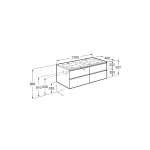 The gap unik meuble 4 tiroirs + lavabo slim double 2 trou 1200mm frêne nordic - ROCA A851483434 