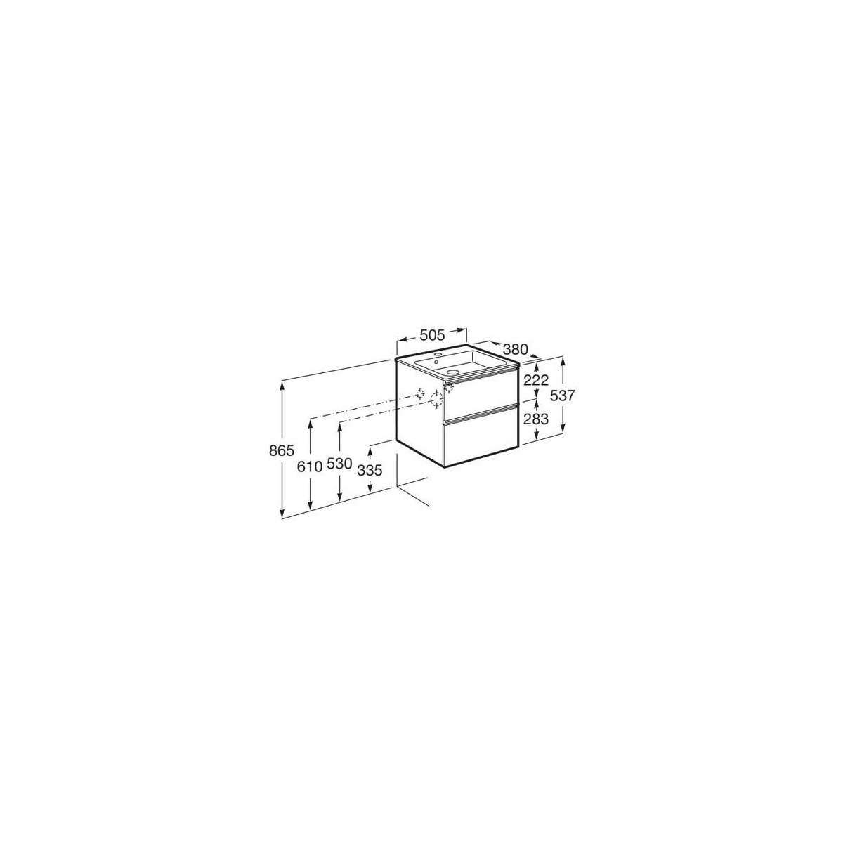 The gap unik meuble 2 tiroirs + lavabo slim 500mm city oak - ROCA A851494402 