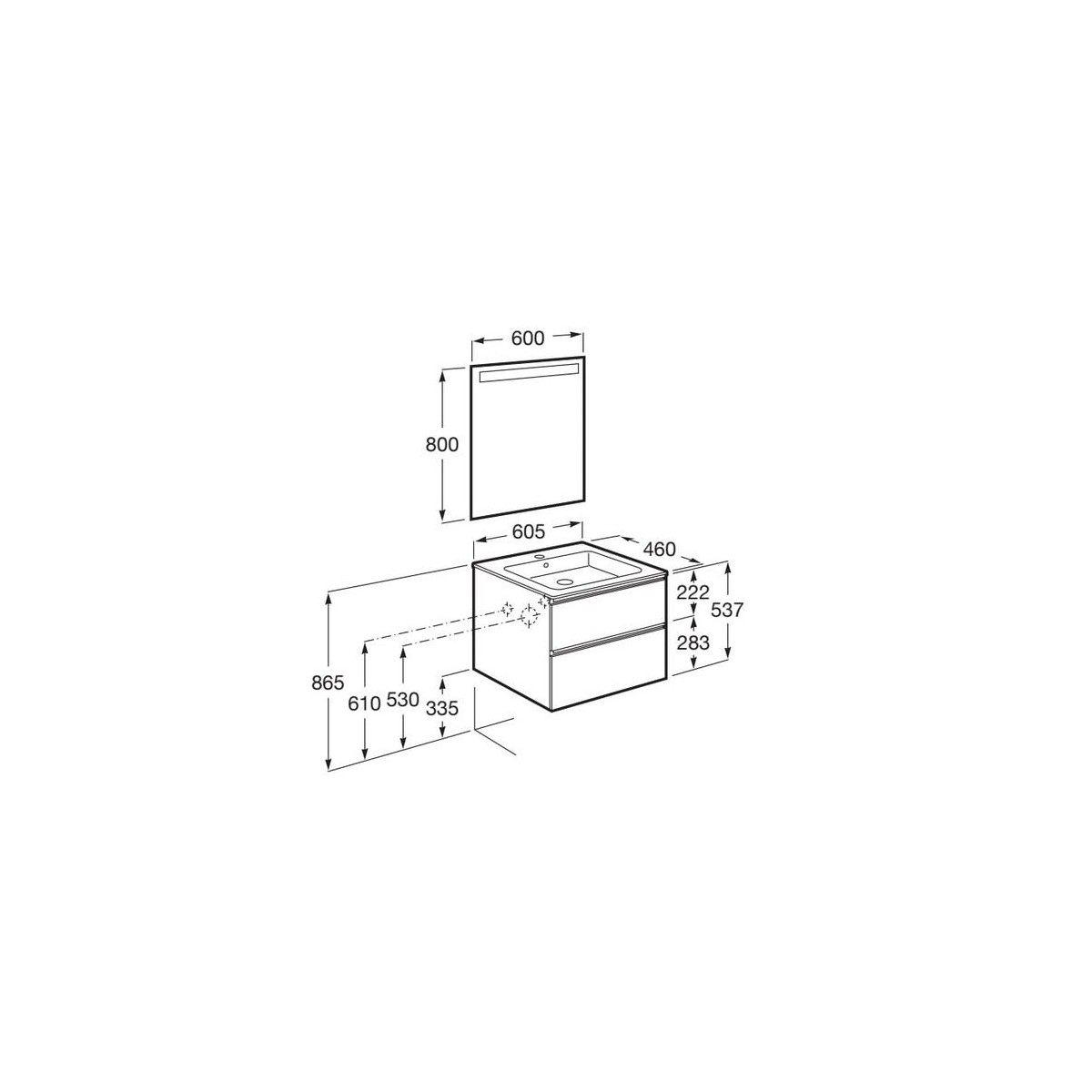 The gap pack 2t 600mm (unik+miroir) frêne nordic - ROCA A851509434 