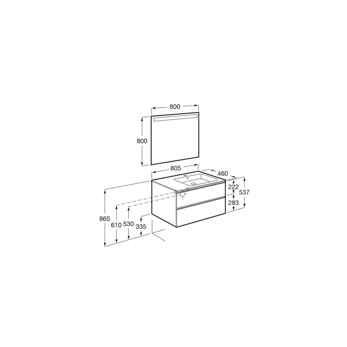 The gap pack 2t lav dte 800mm (unik+miroir) city oak - ROCA A851513402 
