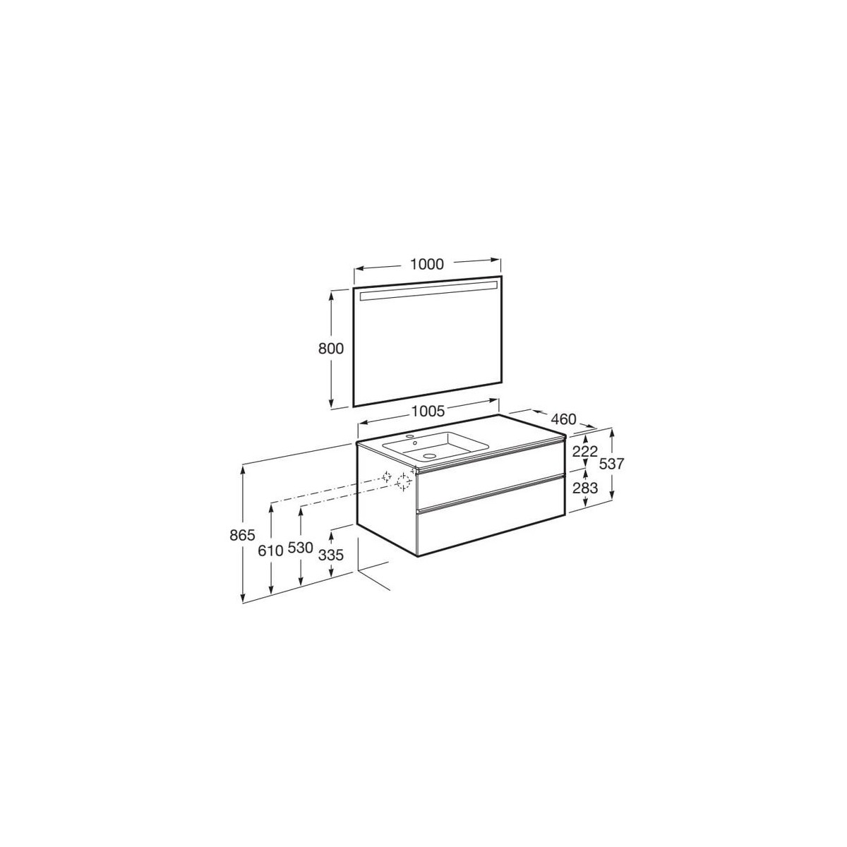 The gap pack 2t lav gche 1000mm (unik+miroir) frêne nordic - ROCA A851514434 
