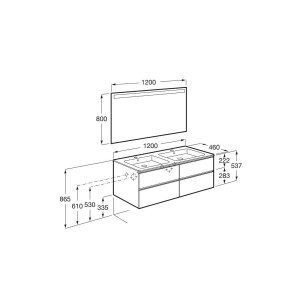 The Gap Pack 4 Tiroirs (Unik+Miroir) 1200Mm Bleu Mat/ Poignées Noires - ROCA A851516548 