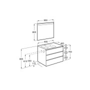 The Gap Pack 3T Lavabo À Gauche (Unik+Miroir) 800Mm Blanc Mat/Poignées Noires - ROCA A851520509 