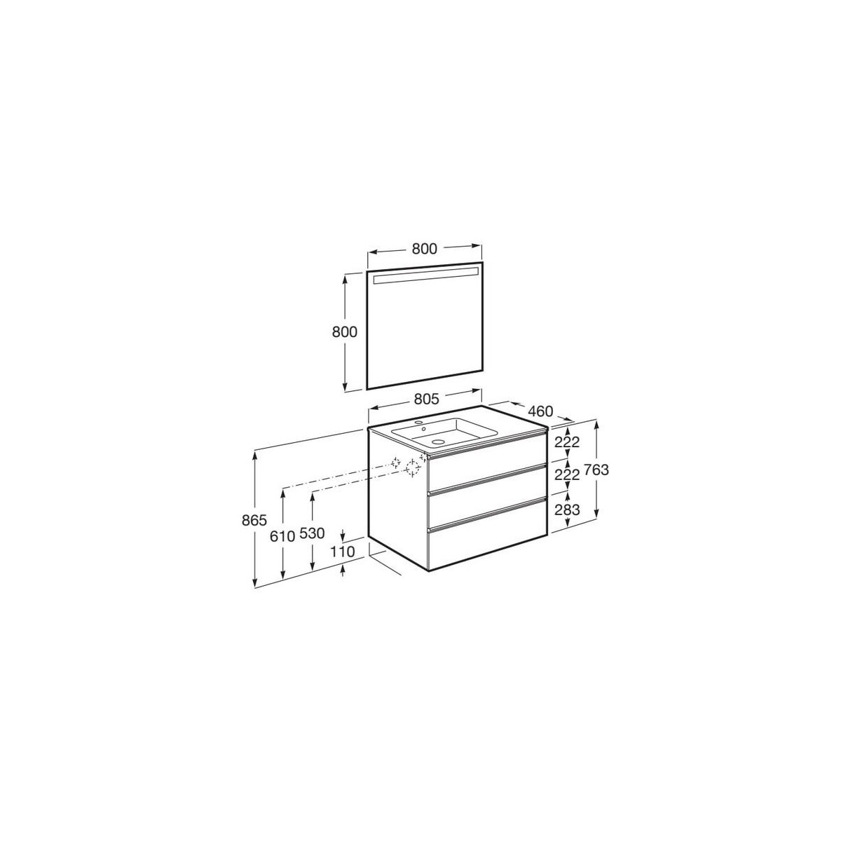 The Gap Pack 3T Lav Gche 800Mm (Unik+Miroir) Blanc Brillant - ROCA A851520806 