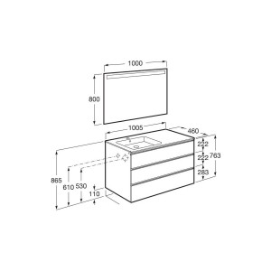 The Gap Pack 3T Lavabo À Gauche (Unik+Miroir) 1000Mm Blanc Mat/Poignées Noires - ROCA A851522509 