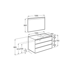 The Gap Pack 3T Lavabo À Droite (Unik+Miroir) 1000Mm Bleu Mat/ Poignées Noires - ROCA A851523548 