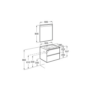 The Gap Pack Compact 2 Tiroirs (Unik+Miroir) 600Mm Bleu Mat/ Poignées Noires - ROCA A851526548 