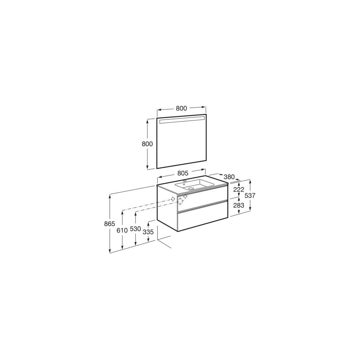The Gap Pack Compact 2T (Unik+Miroir) 800Mm Gris Moyen Mat/Poignées Noires - ROCA A851528547 