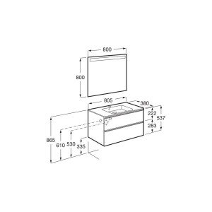 The Gap Pack Compact 2T (Unik+Miroir) 800Mm Gris Moyen Mat/Poignées Noires - ROCA A851528547 