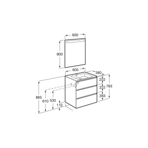 The Gap Pack Compact 3T (Unik+Miroir) 600Mm Gris Moyen Mat/Poignées Noires - ROCA A851529547 