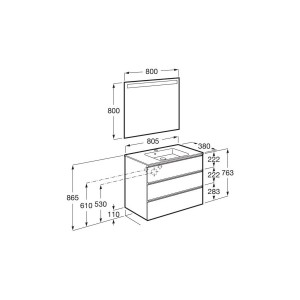 The Gap Pack Compact 3T (Unik+Miroir) 800Mm Gris Moyen Mat/Poignées Noires - ROCA A851530547 
