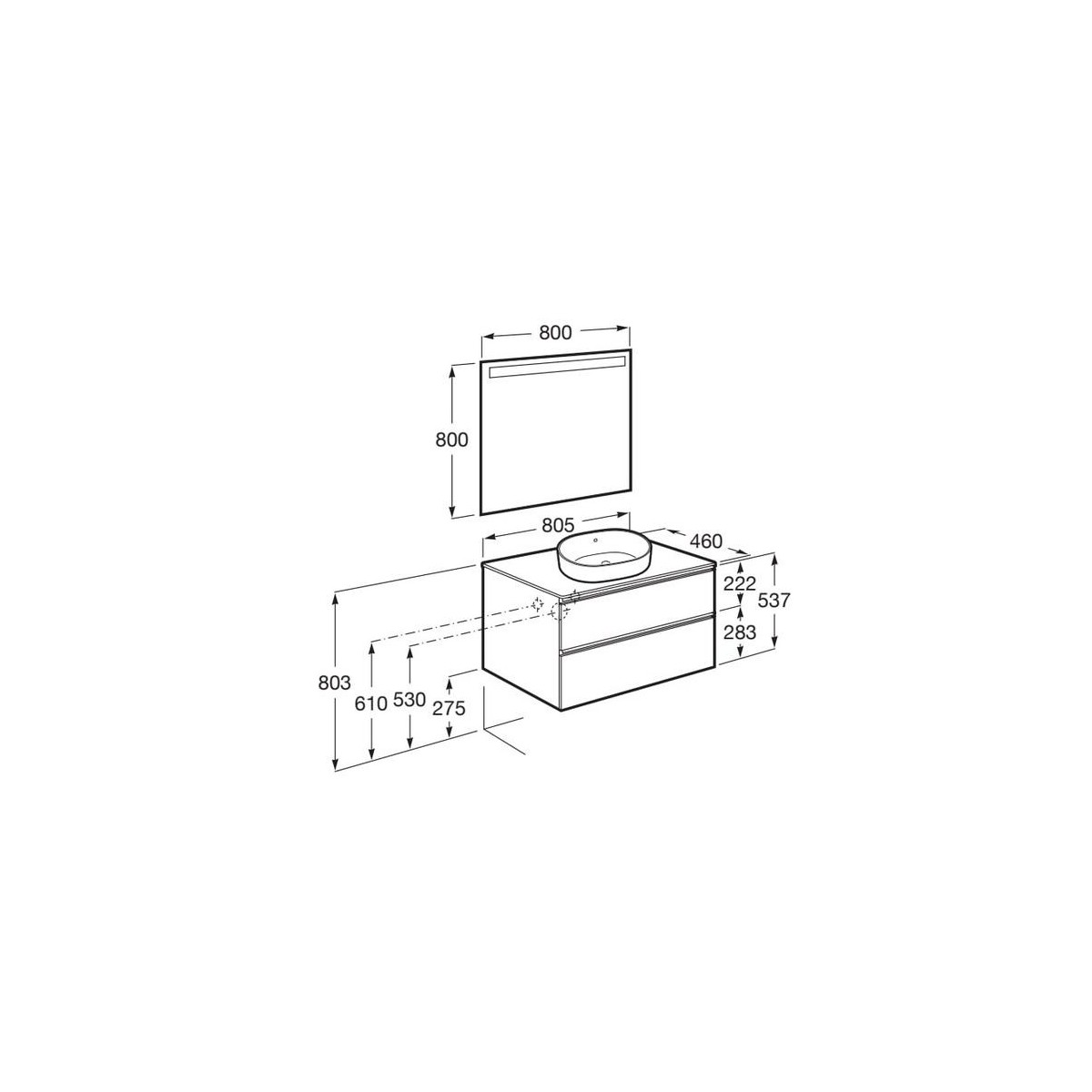 The Gap Pack Pour Vasque À Poser 800Mm Noyer/Poignées Noires - ROCA A851532517 