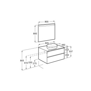 The Gap Pack Pour Vasque À Poser 800Mm Noyer/Poignées Noires - ROCA A851532517 