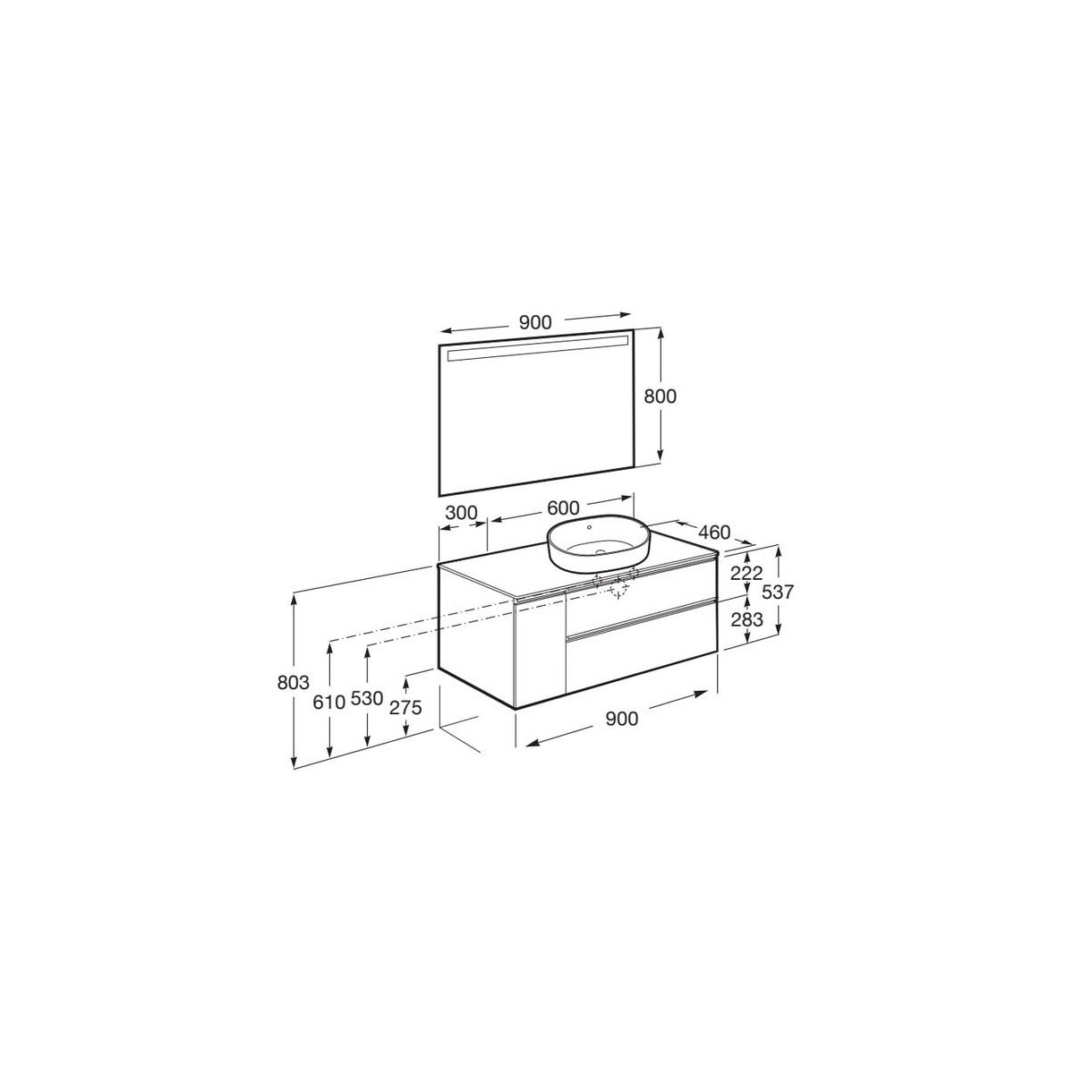 The Gap Pack Pour Vasque À Poser À Droite 900Mm Noyer/Poignées Noires - ROCA A851533517 