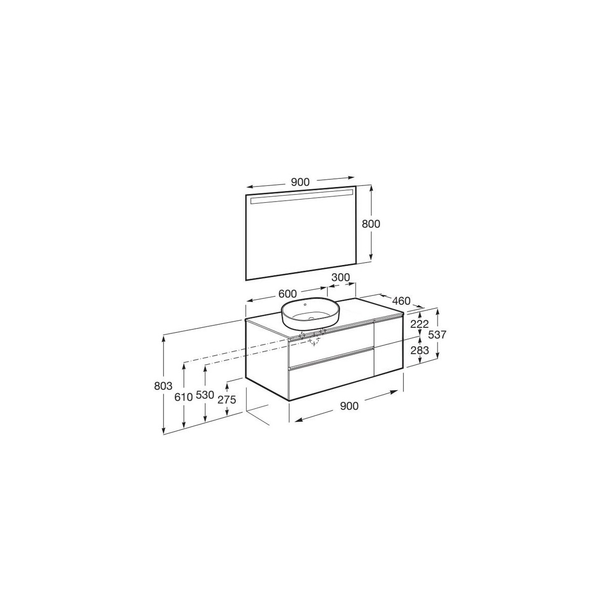 The Gap Pack Pour Vasque À Poser À Gauche 900Mm Blanc Mat/Poignées Noires - ROCA A851534509 