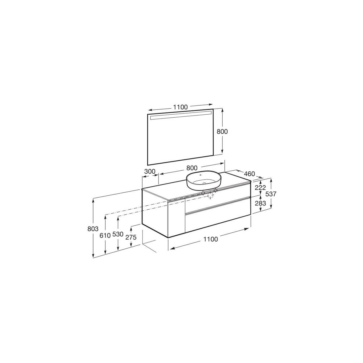 The Gap Pack Pour Vasque À Poser À Droite 1100Mm Blanc Mat/Poignées Noires - ROCA A851535509 