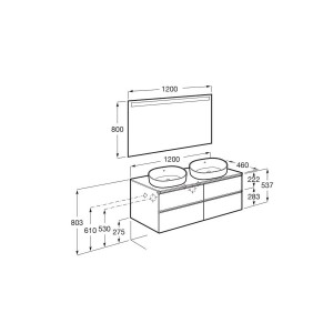 The Gap Pack Pour 2 Vasques À Poser 1200Mm Blanc Mat/Poignées Noires - ROCA A851537509 