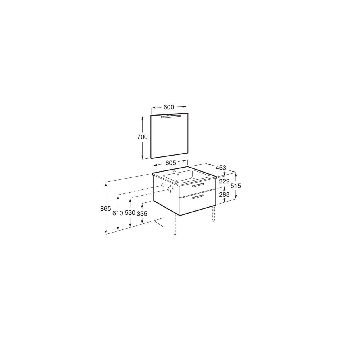 Victoria pack 2 tiroirs 600mm gris galet brillant - ROCA A851602516 