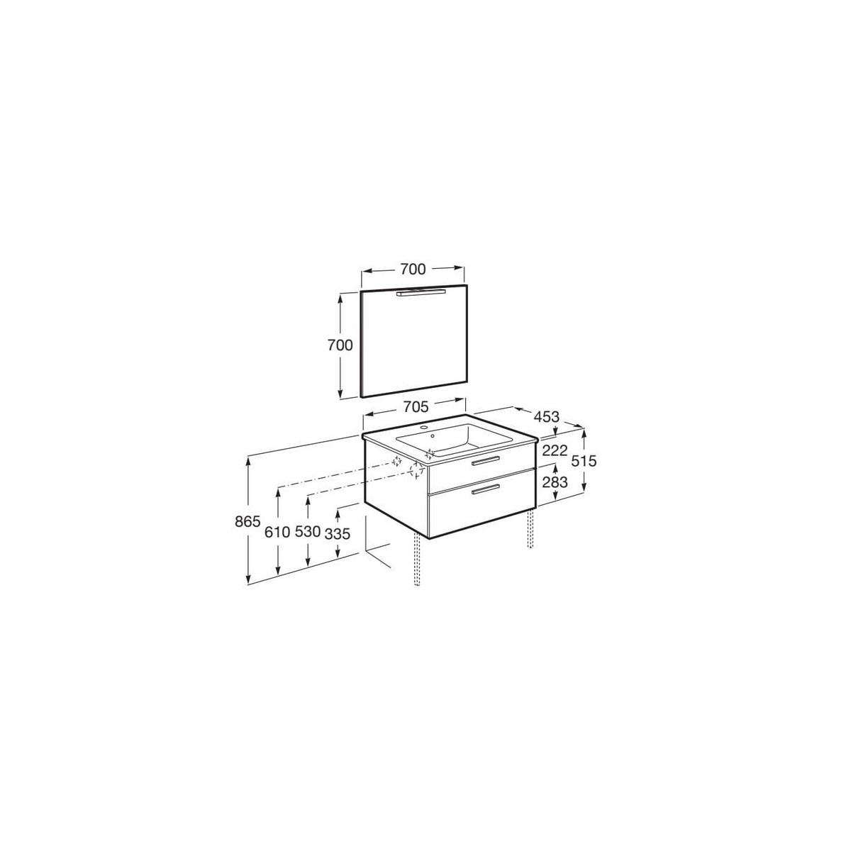 Victoria pack 2 tiroirs 700mm noyer - ROCA A851603517 