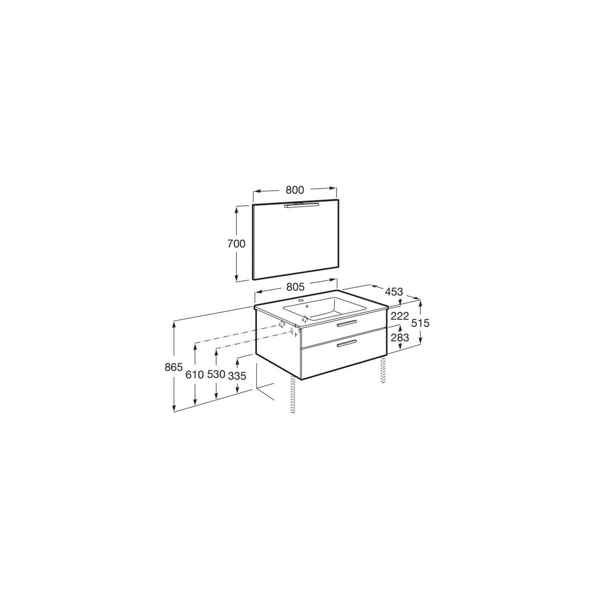 Victoria pack 2 tiroirs 800mm gris galet brillant - ROCA A851604516 