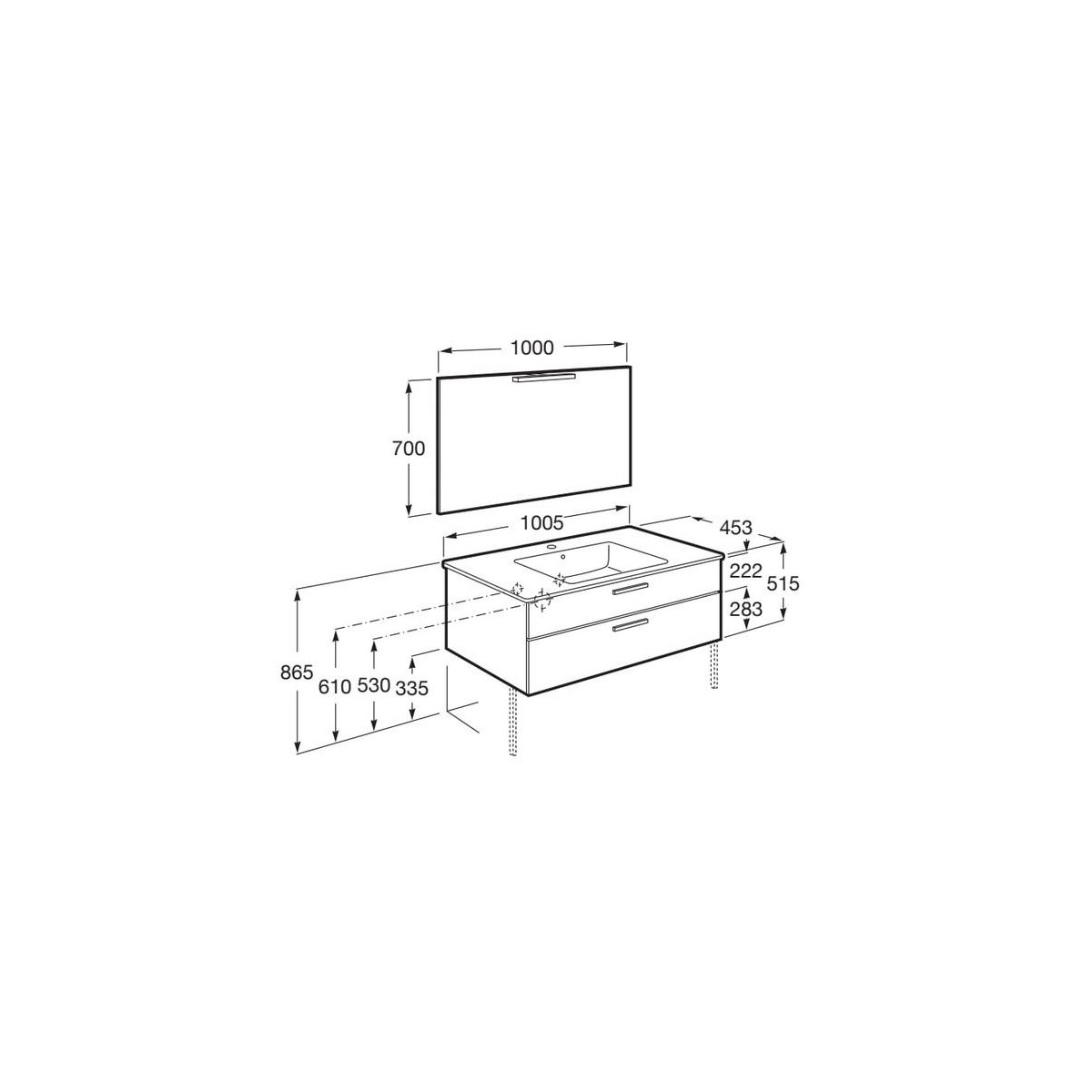 Victoria pack 2 tiroirs 1000mm gris anthracite - ROCA A851605153 