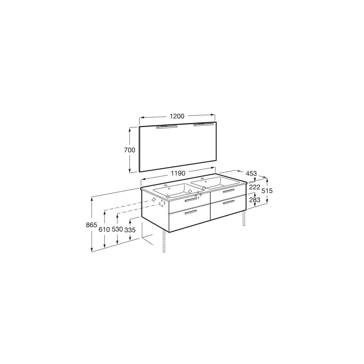 Victoria pack 2 tiroirs 1200mm frêne nordic - ROCA A851606434 