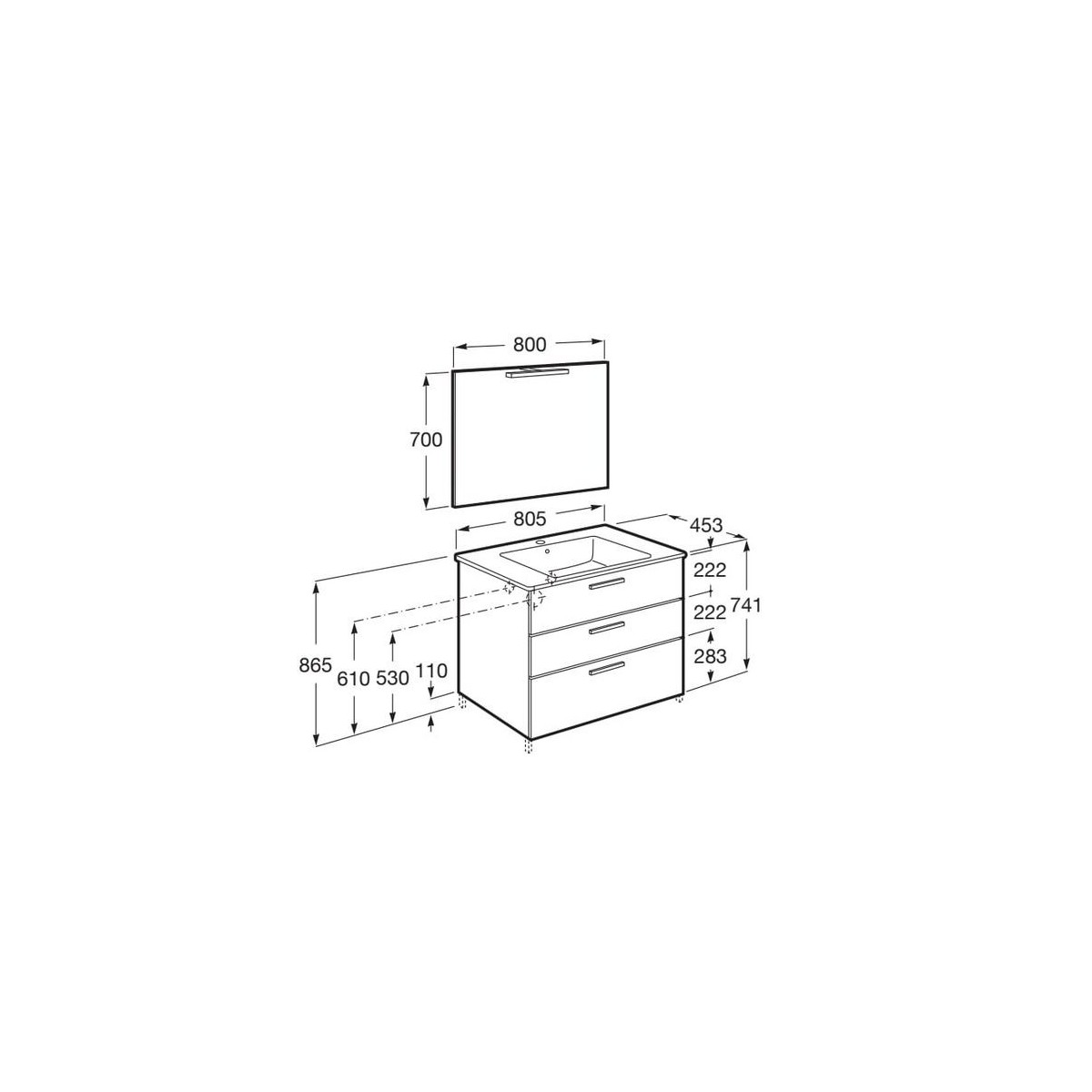 Victoria Pack 3 Tiroirs 800Mm City Oak - ROCA A851608402 