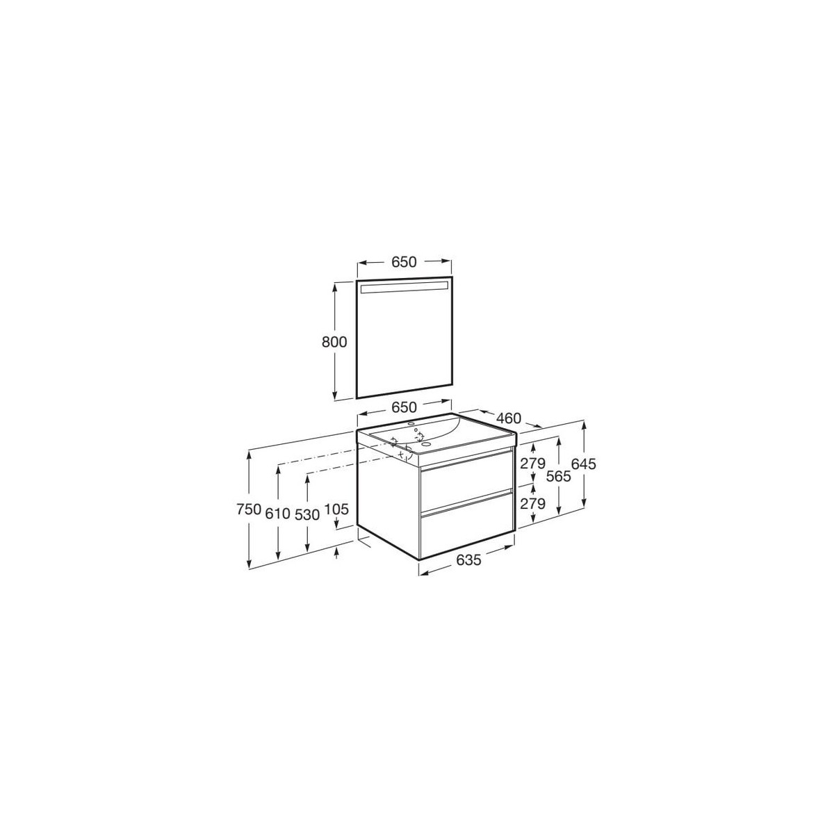 Ona Pack 2 Tiroirs 650Mm Blanc Mat-Roca A851705509 