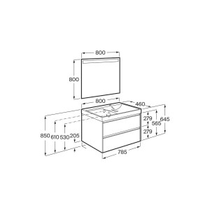 Ona pack 2 tiroirs 800mm lavabo droite blanc mat - ROCA A851706509 