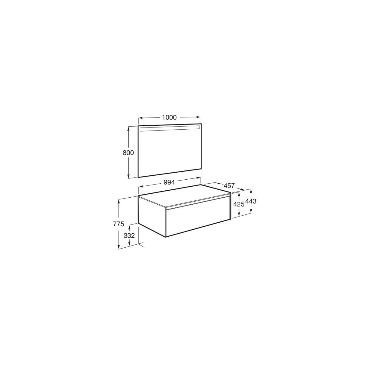 Ona Pack Meuble 1T+Plan Pr Lav Centré+Miroir 1000 Orme Foncé-Roca A851714511 