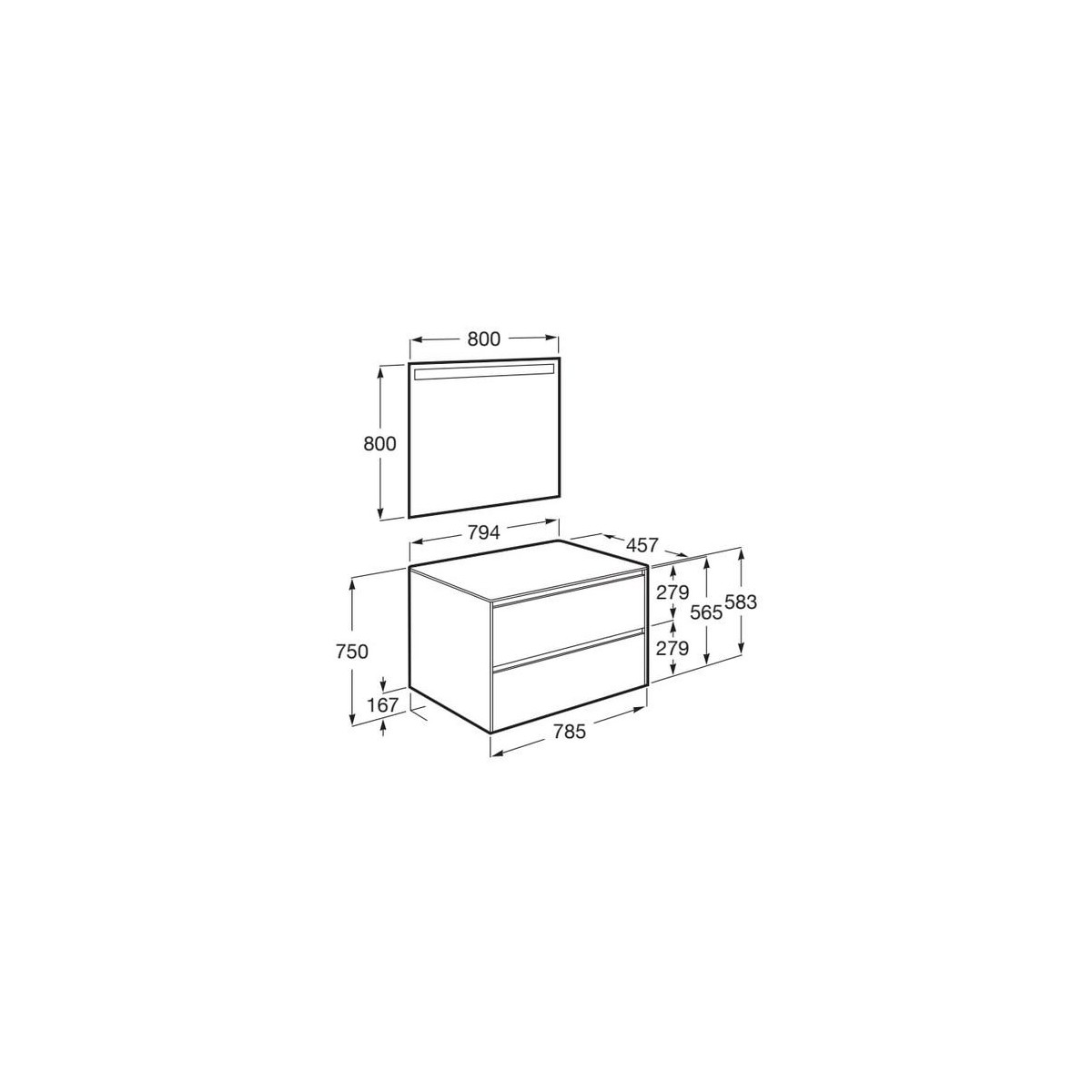 Ona Pack Meuble 2T+Plan Pr Lav Centré+Miroir 800 Chêne Bl-Roca A851716512 