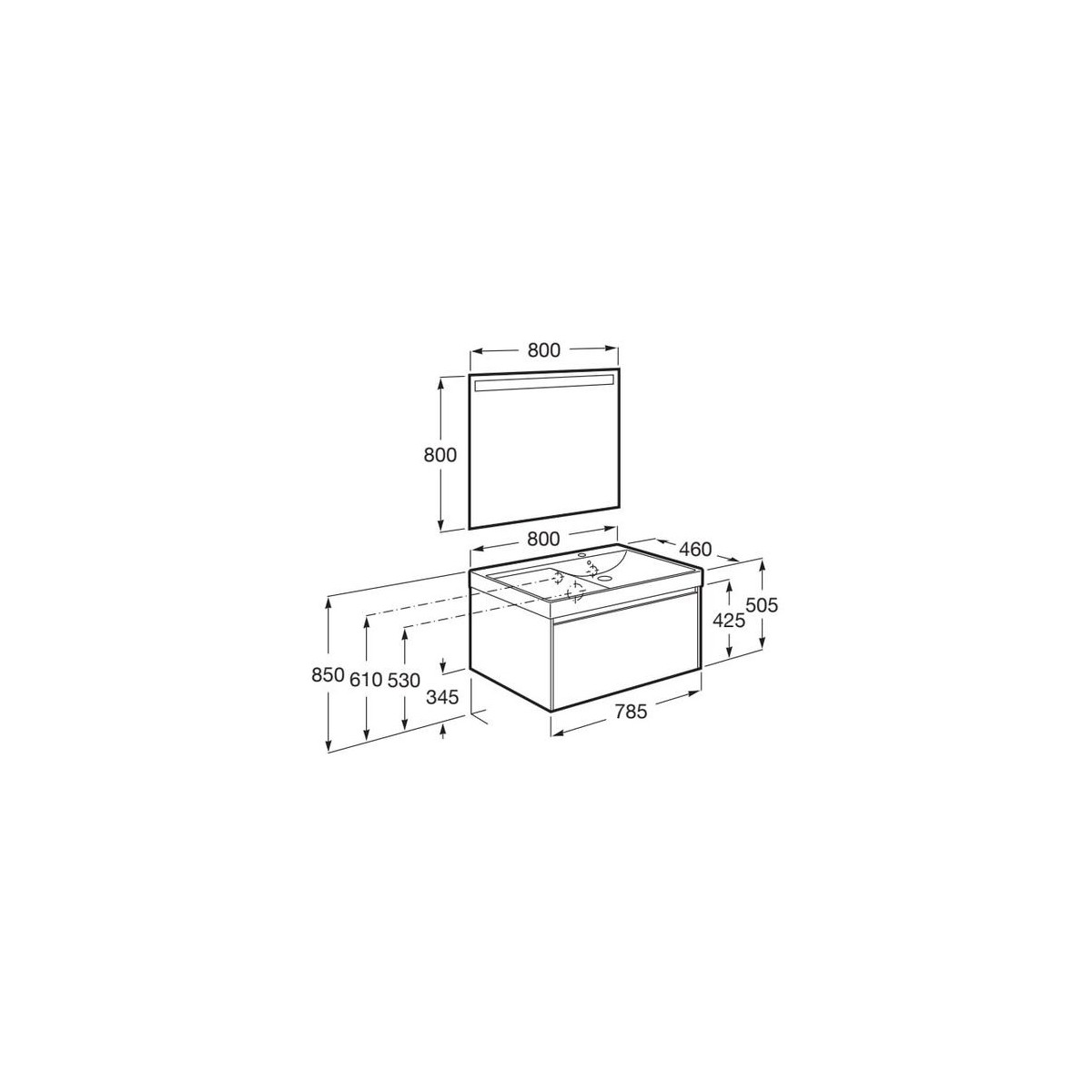 Ona Pack 1 Tiroir 800Mm Lavabo Droite Orme Foncé-Roca A851721511 