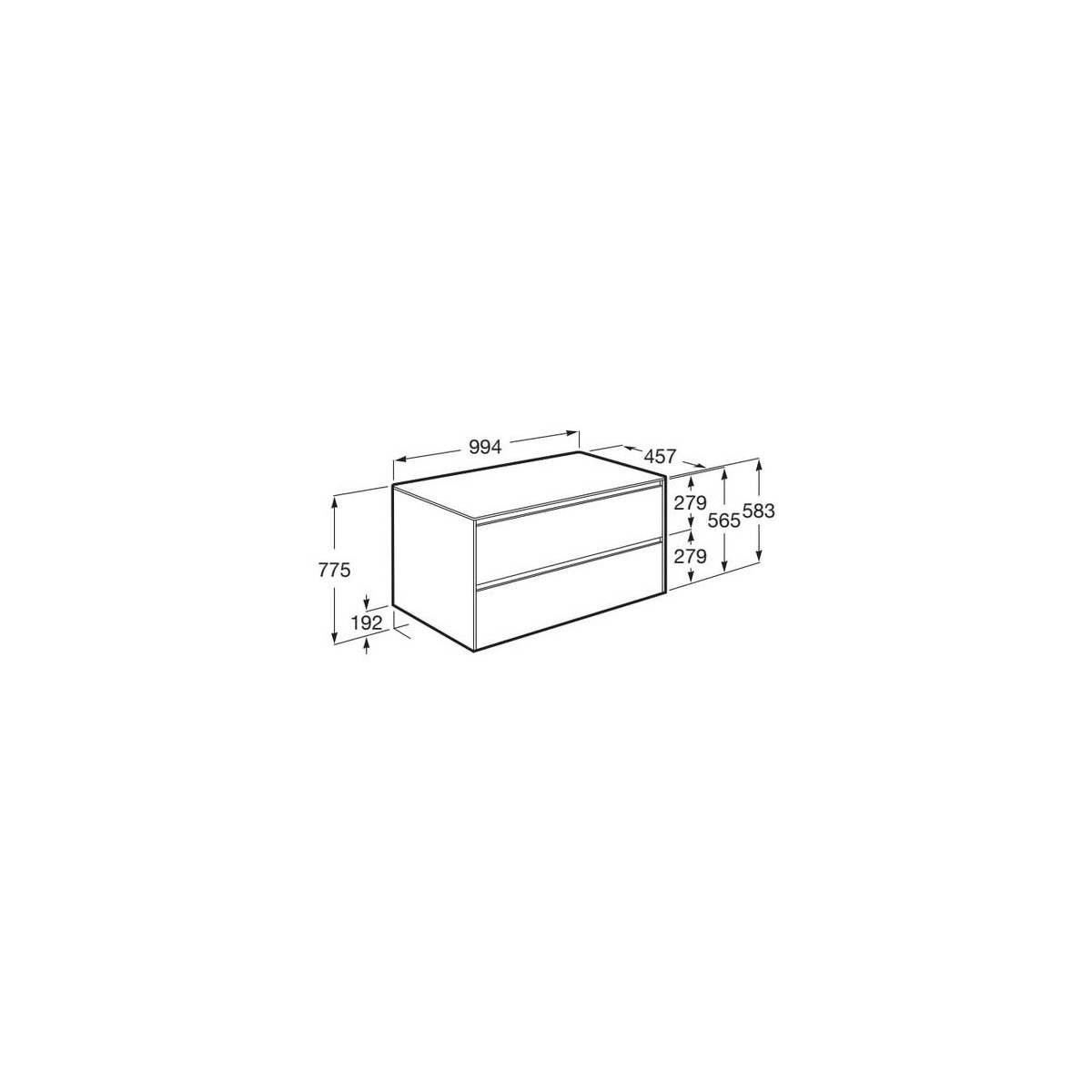 Ona Meuble 2 Tiroirs Pr Lavabo Centré + Plan 1000Mm Gris Mat-Roca A851730510 
