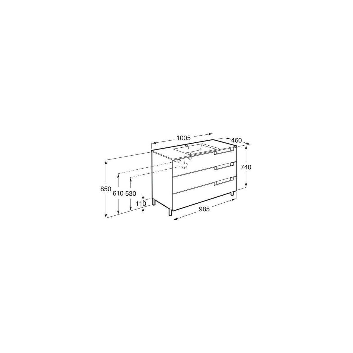 Aleyda Unik 3 Tiroirs 1000 Mm Bois Naturel - ROCA A851827524 
