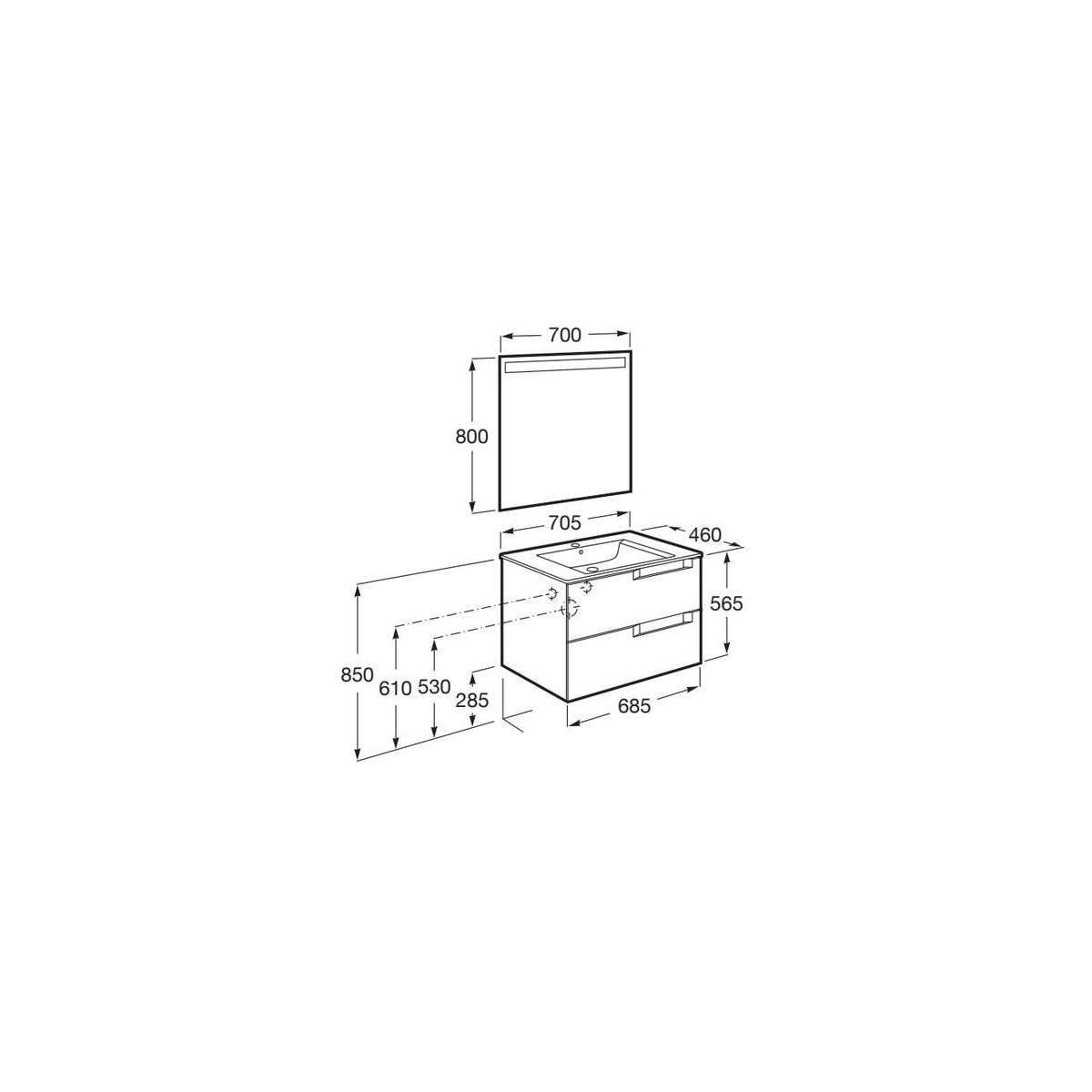 Aleyda Pack 2 Tiroirs 700 Mm Noir Mat - ROCA A851834523 