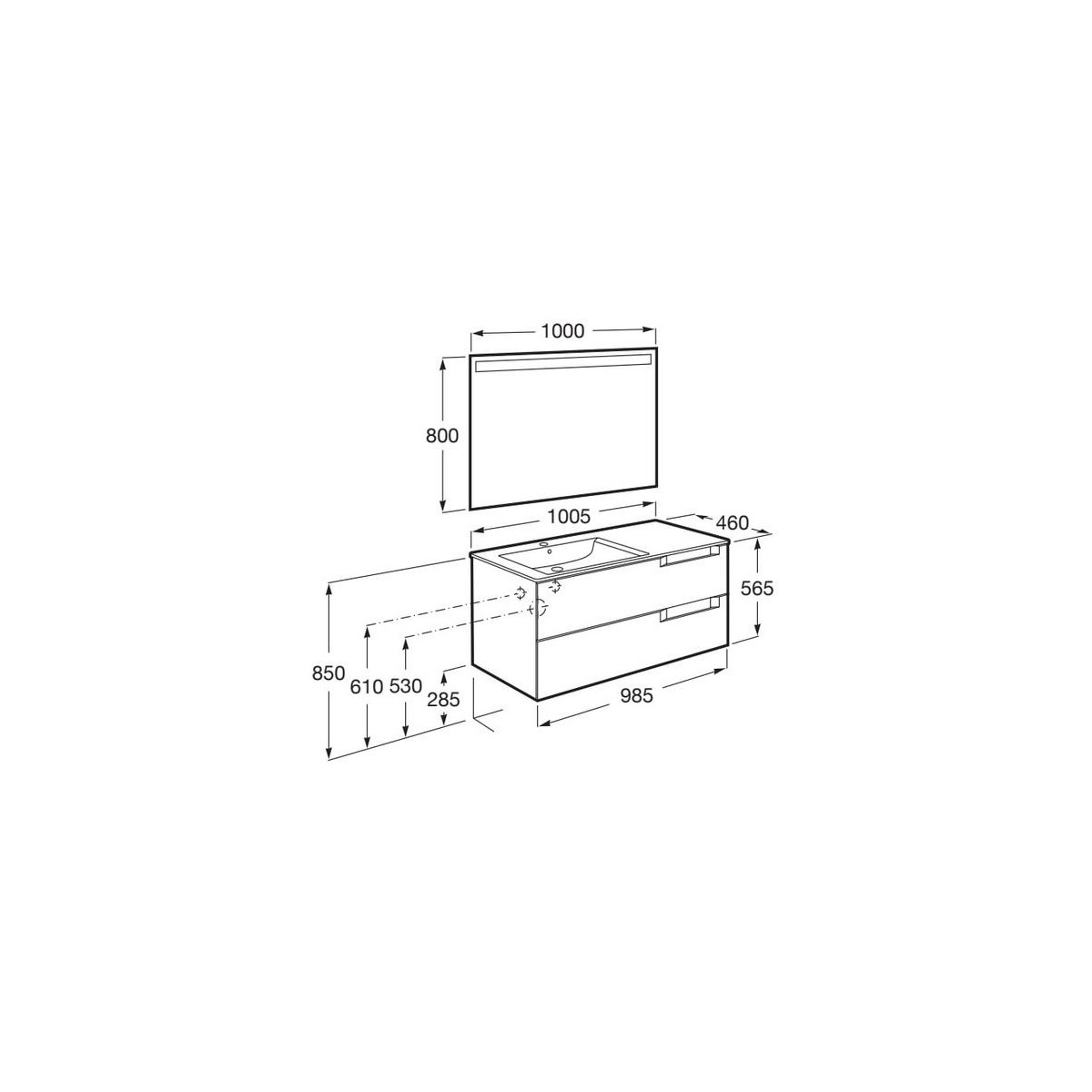 Aleyda Pack 2 Tiroirs Lavabo À Gauche 1000 Mm Gris Pierre Mat - ROCA A851840514 