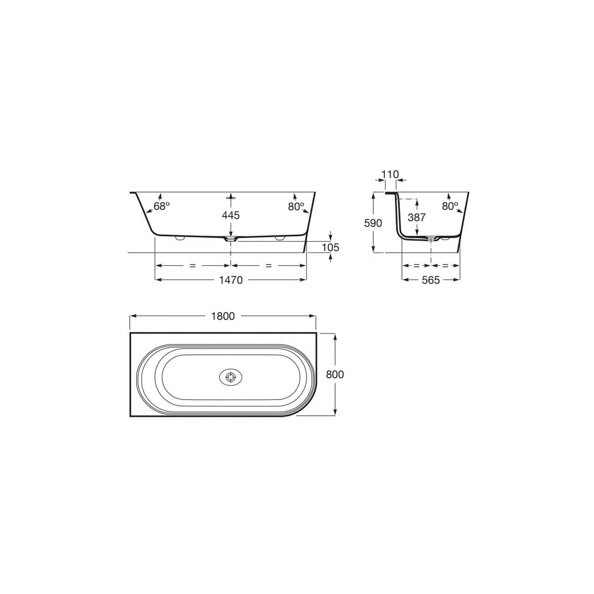 Raina baignoire d'angle gauche stonex 180x80 blanc - ROCA A248663000 