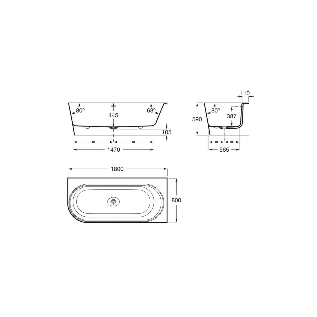 Raina baignoire d'angle droite stonex 180x80 blanc - ROCA A248664000 