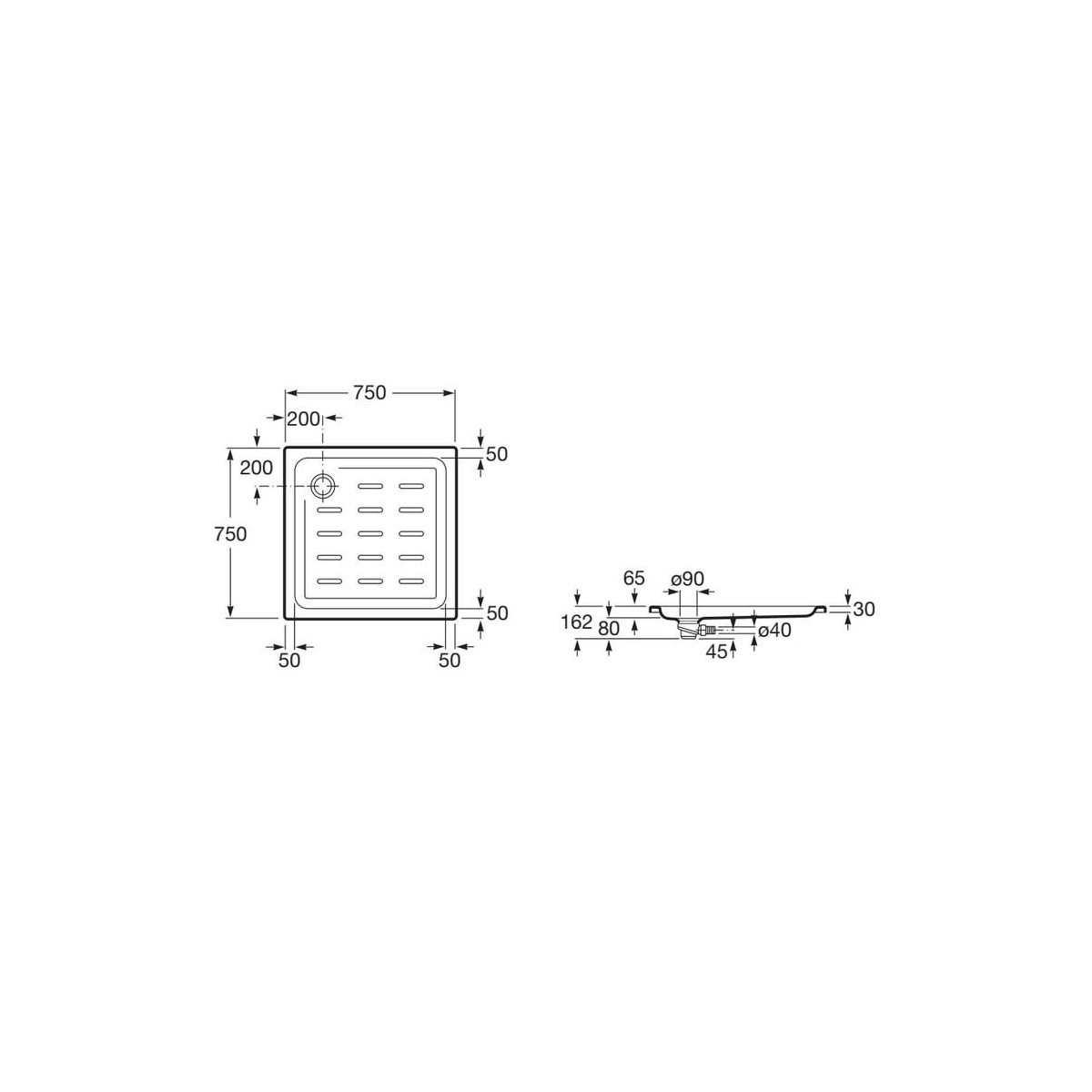 Easy Receveur Acryl 750X750 Epais.30Mm Blanc - ROCA A276079000 