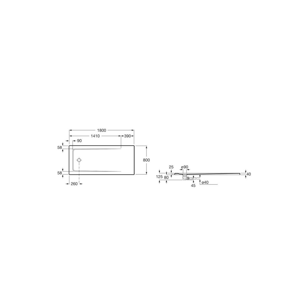 Receveur extra plat à poser1800 x 80 Neo Daiquiri Blanc - ROCA A276167000 