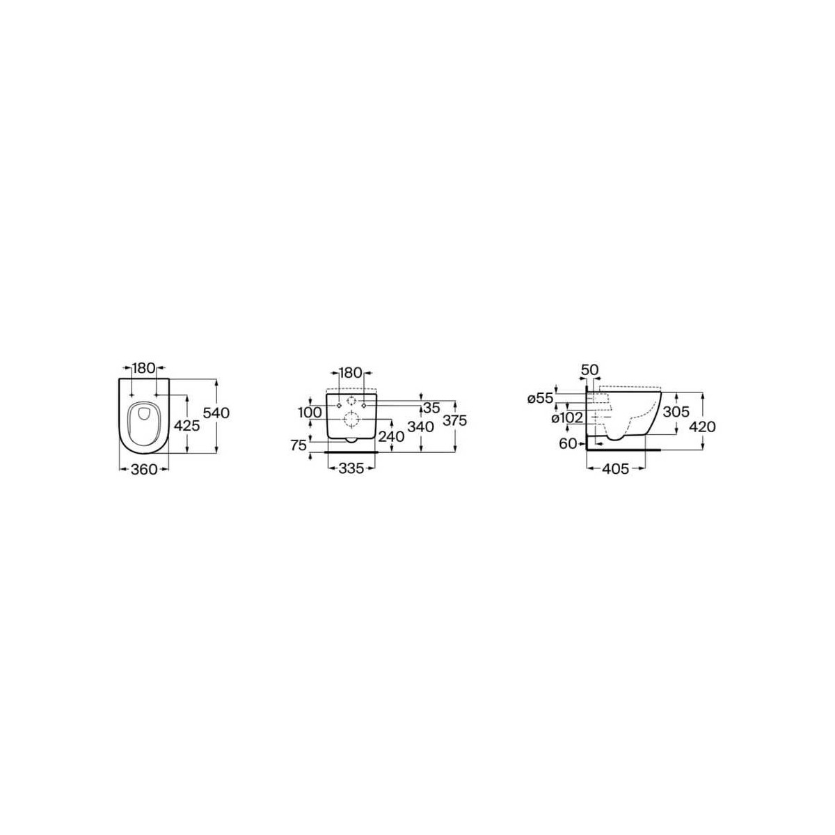 Meridian cuvette suspendue rimless vortex avec fixations cachées blanc brillant - ROCA A346747000 