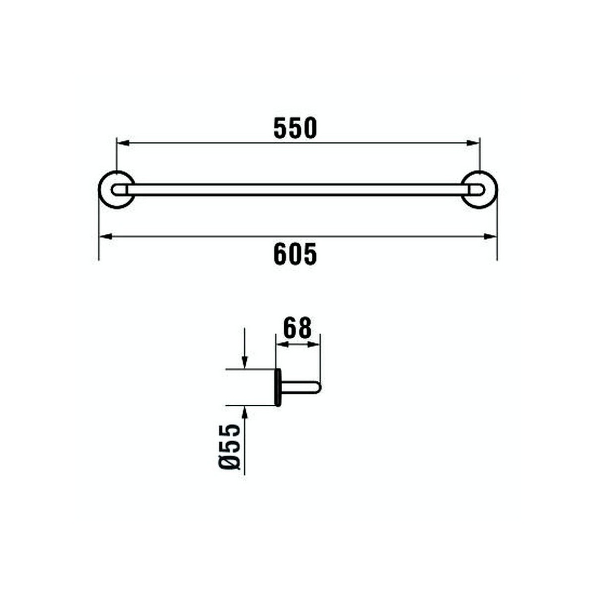 Cana porte-serviettes 60 cm à coller chromé chromé 605x67x55 mm - LAUFEN H3811320040001 