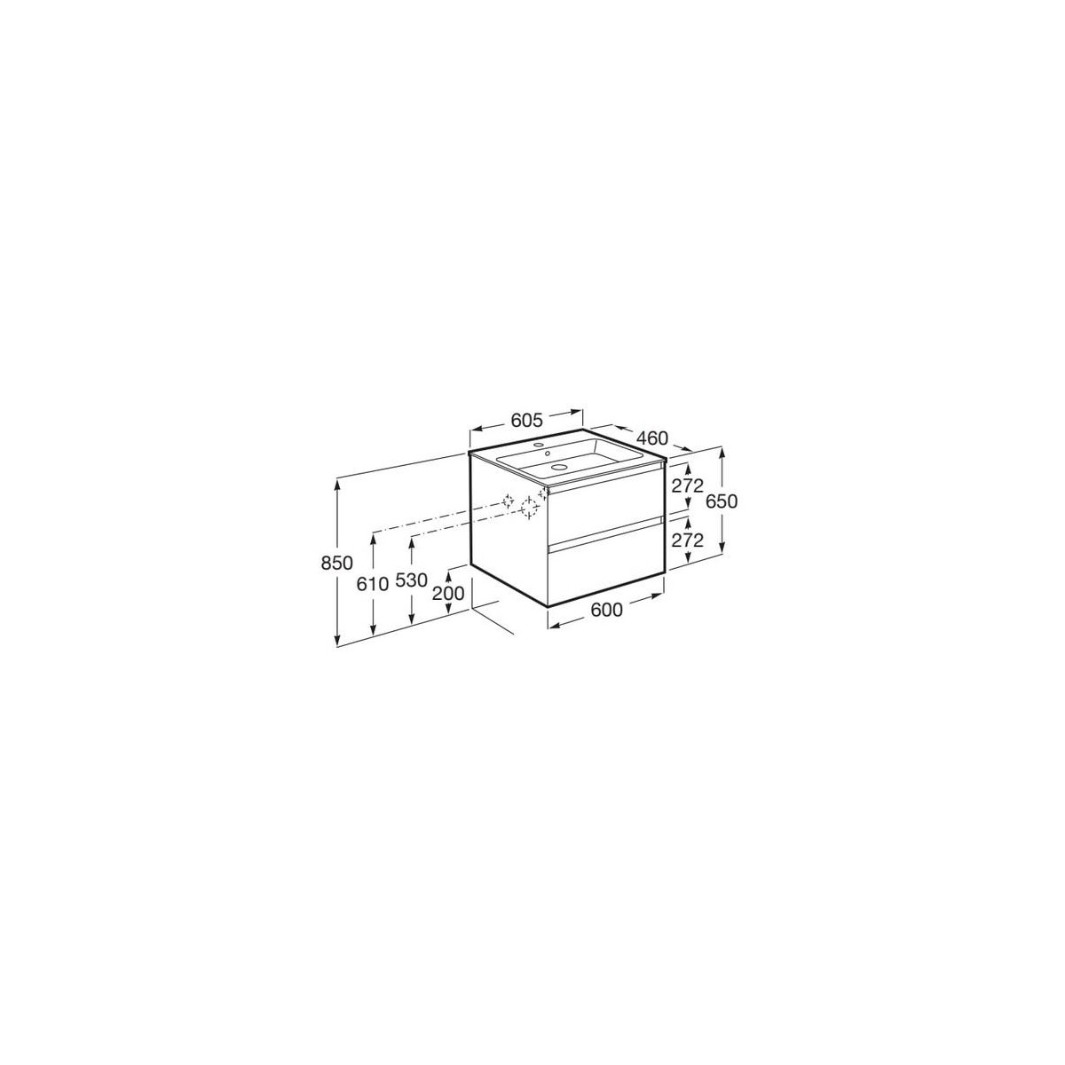 Tenue unik 2 tiroirs 600mm noir mat - ROCA A851933532 